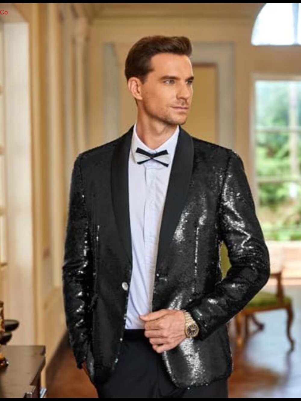 Mens Shiny Sequin Blazer Tuxedo Party Prom One Button Suit Jacket - Picture 4 of 6
